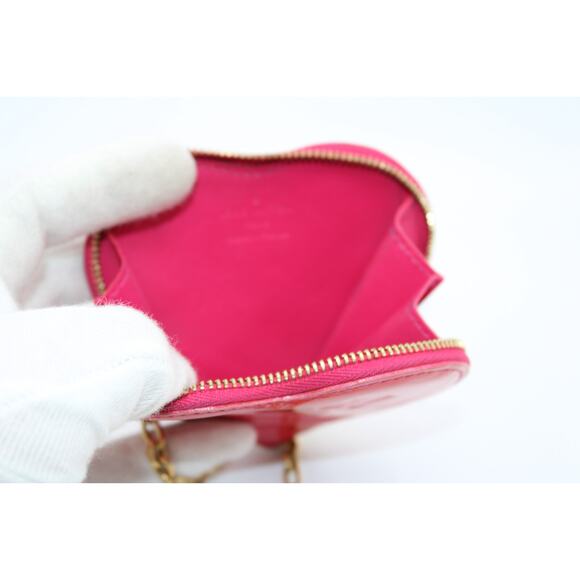B6 100% Auth LOUIS VUITTON Porte Monet Cour M93562 Vernis Heart Coin Purse Rose - Picture 4 of 5